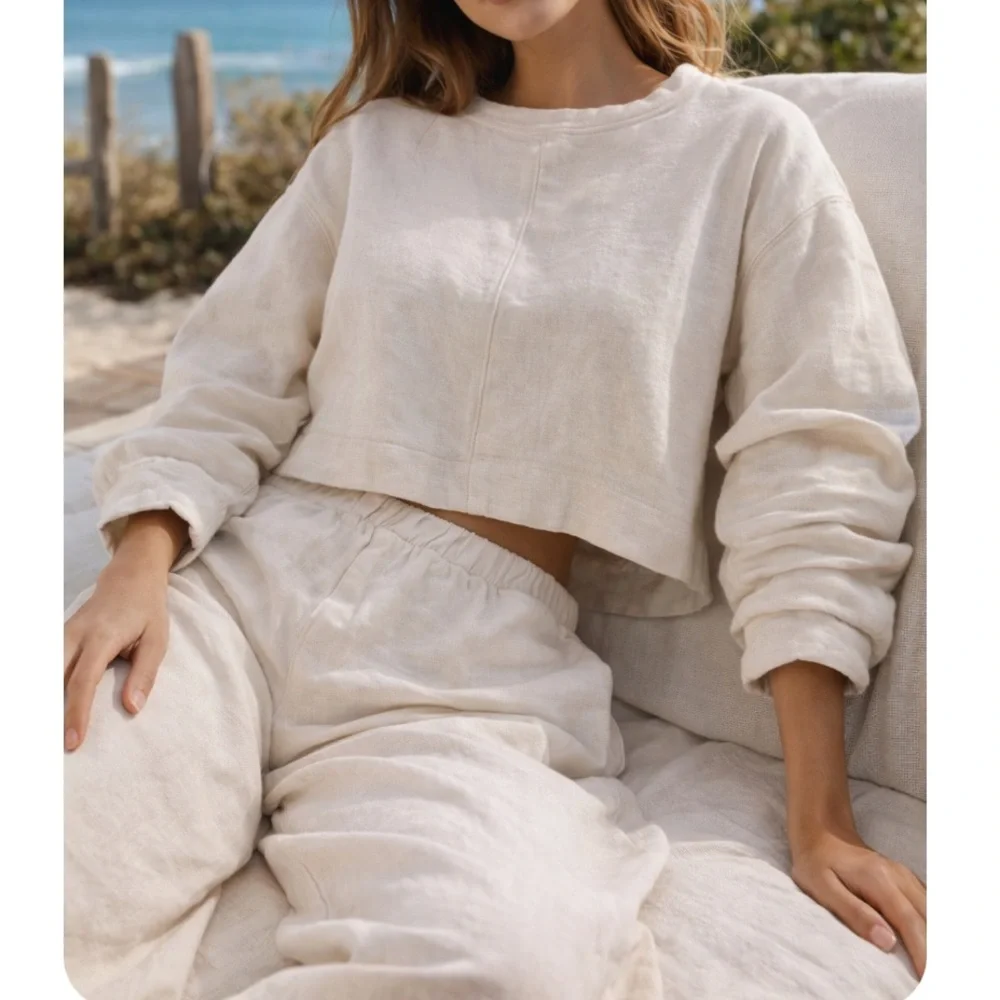 Mirth Luxury Cream Wide-Leg Lounge 2 Piece Set Small.  Like new - Picture 6 of 6